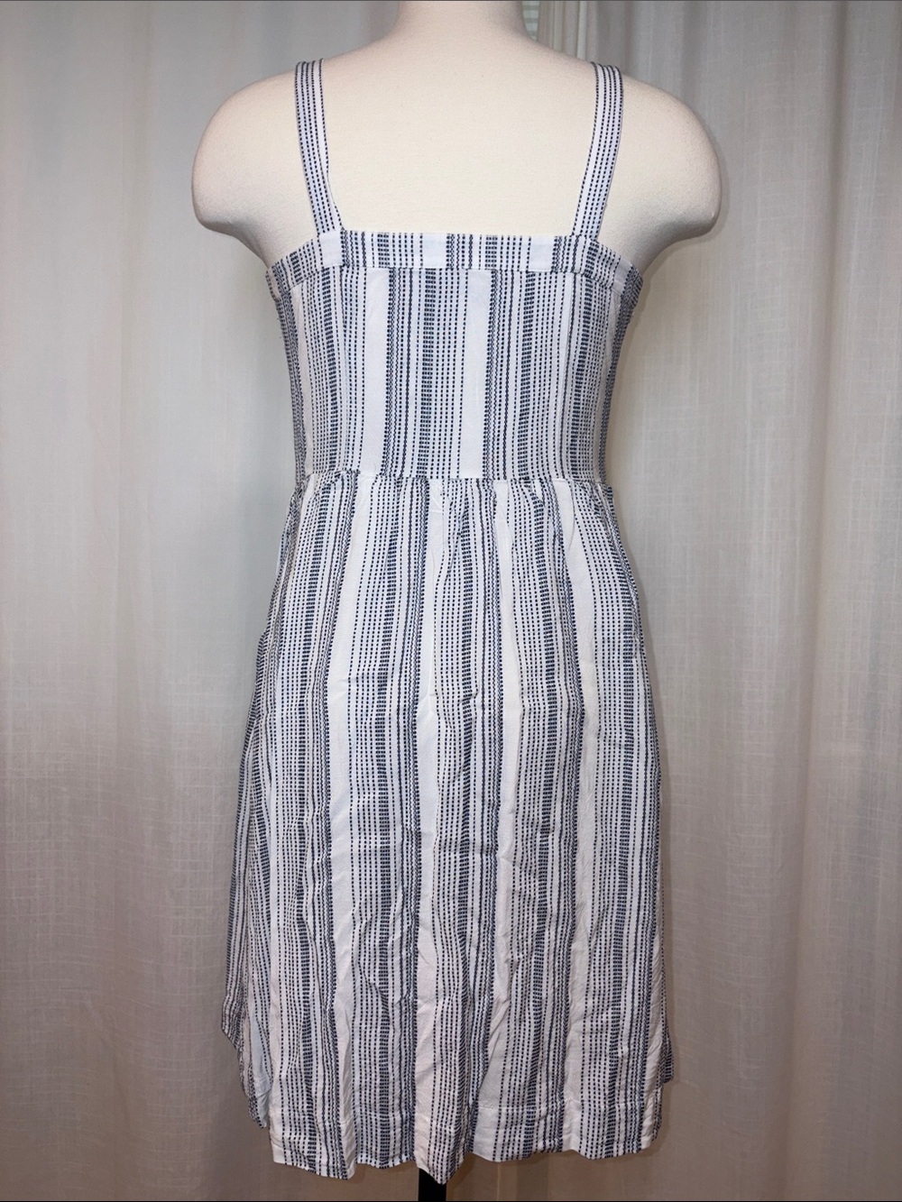 Striped White and Navy Button-Front Sundress - Picture 5 of 8